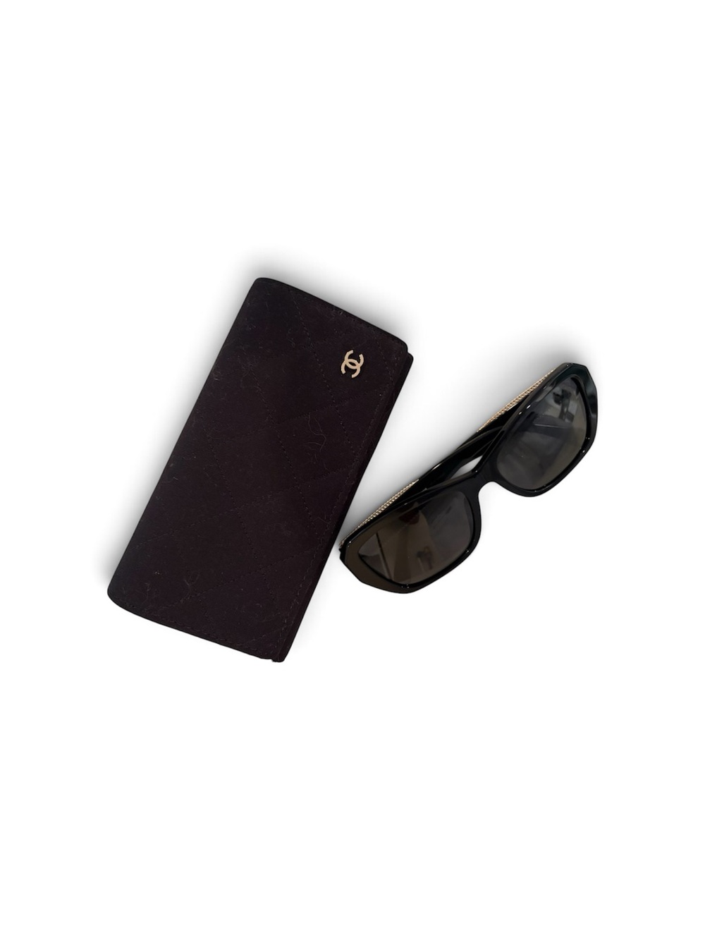 CHANEL Black Quilted Sunglasses Case with Matching Black Frames